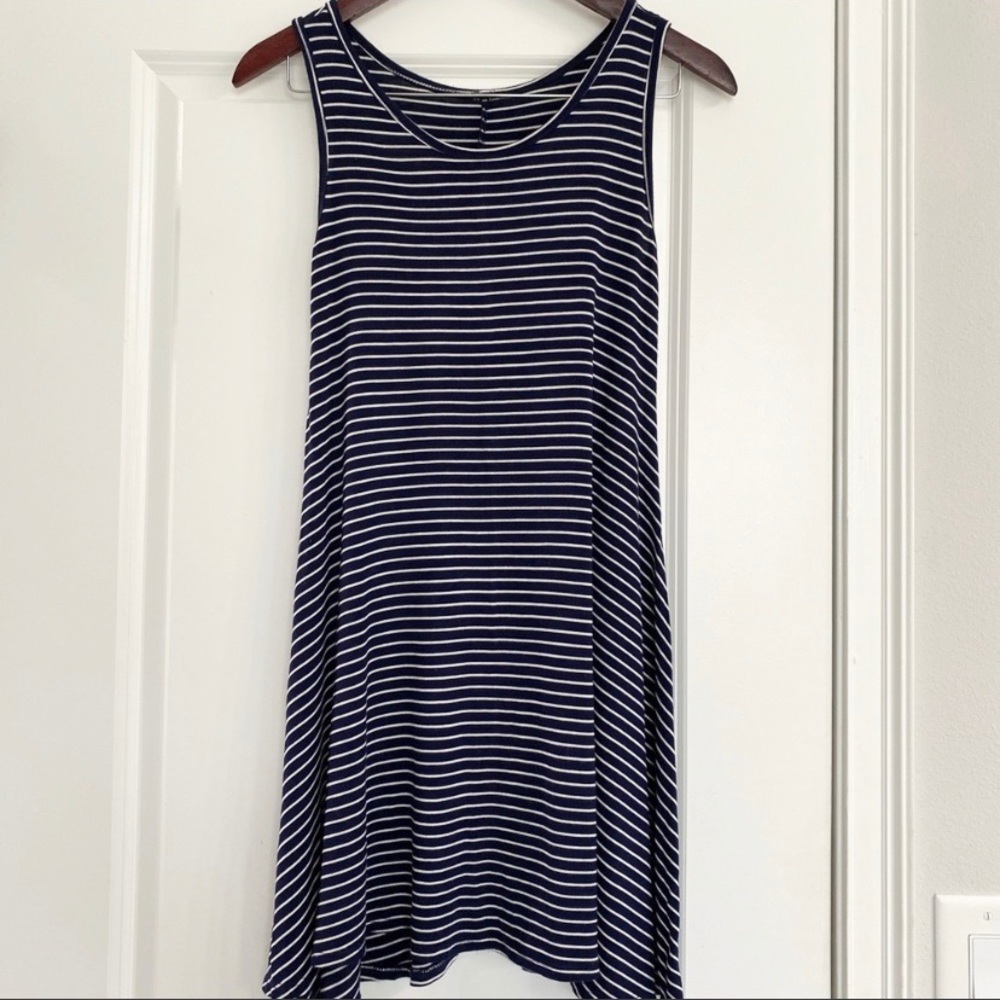 Navy and White Striped Sleeveless Trapeze Dress
